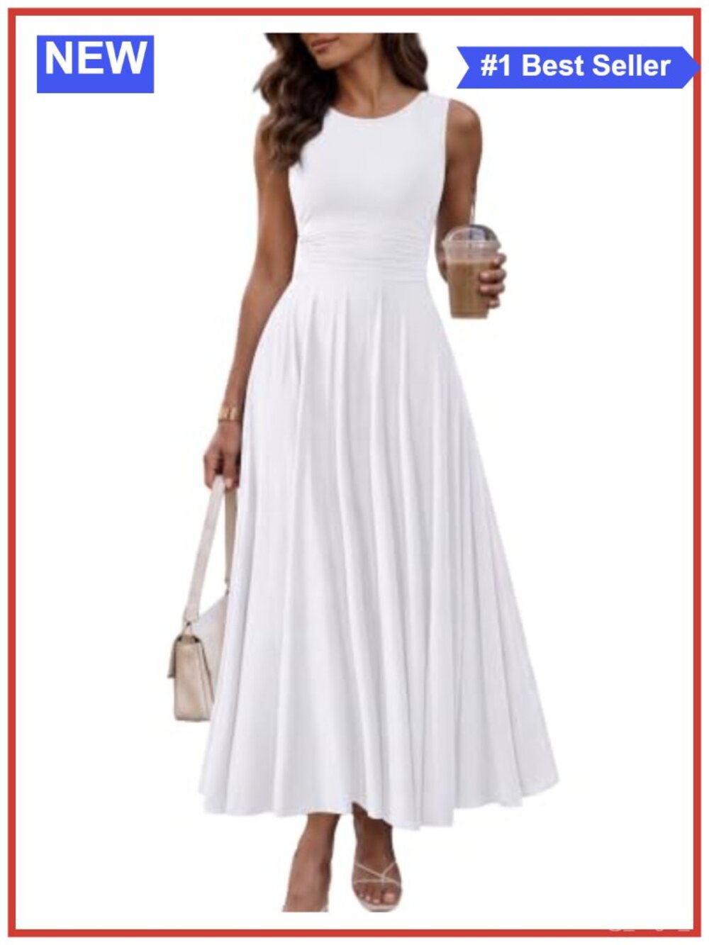 Women's Sleeveless Crew Neck A-Line Flowy Maxi Dress with Pockets